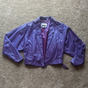 Vintage '80s Purple Leather Jacket Cropped Batwing M